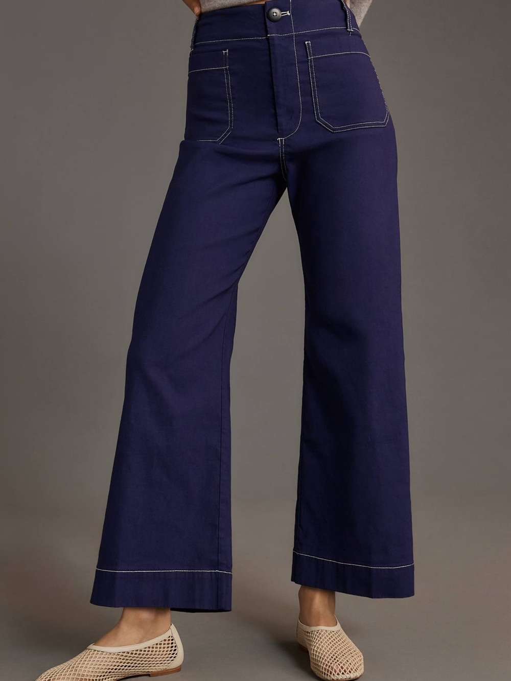 Maeve Purple Colette Wide-Leg Pants with White Topstitch - Picture 12 of 12